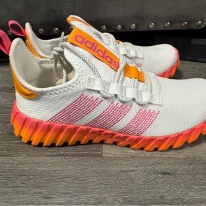 Adidas Kaptir Flow Kids White Sneakers with Pink and Orange Accents